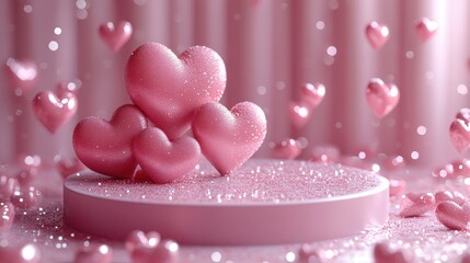 Aufkleber - pink podium background for product symbols of love valentines day 3d valentines day pink podium,hearts,gradient mesh