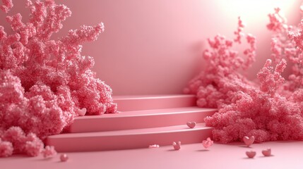 Poster - pink podium background for product symbols of love valentines day 3d valentines day pink podium,hearts,gradient mesh,photo stock