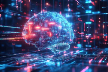 Cybernetic Brain Digital Data Flow Programming Code Abstract Technology Background Software Developer Cyberpunk