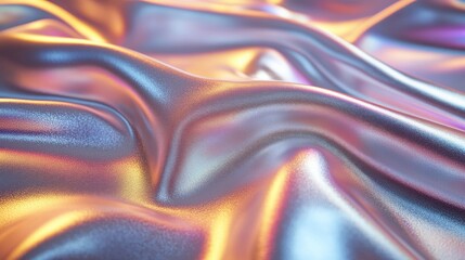 Fototapete - polycarbonate iridescent silver holographic chrome foil vaporwave background texture pattern trendy pearlescent pastel rainbow prism effect abstract 3d rendering