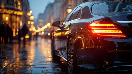 Poster - professional driver near luxury car closeup chauffeur service,stock image