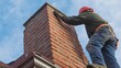 © keshia - Hispanic mason building a brick chimney in a home. Featuring masonry and construction