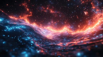 Poster - retro 80s video game background,grid of blue light streaking in space