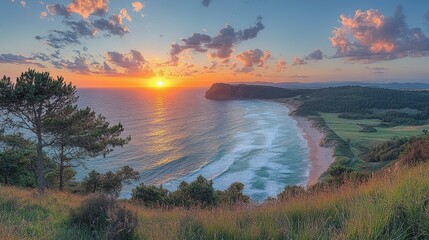 Poster - serene coastal sunset,dramatic clouds,stock image