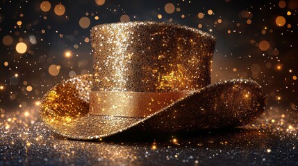 Poster - sparkling gold top hat festive celebration headwear for parties,events,stock photo