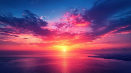 Poster - stunning sunset sky,fiery orange pink,purple streaks wispy clouds glowing softly evoking tranquil awe,stock image