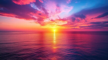Poster - stunning sunset sky,fiery orange pink,purple streaks wispy clouds glowing softly evoking tranquil awe
