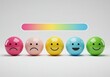 © Ozz - Five colorful spheres with facial expressions and a progress bar, representing customer satisfaction levels.