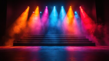 Aufkleber - the stage of the concert is illuminated,colorful spotlights dark background copy space concept,photo stock
