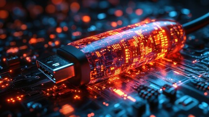Poster - usb thumbdrive,hacked on screen,photo stock