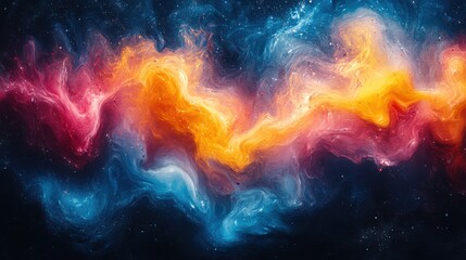 Poster - vibrant hues of inky colours merge in water creating mesmerizing swirls patterns close up view of dynamic colour blend fluid motion creates abstract design warm cool colours mix seamlessly