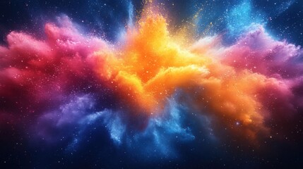 Poster - vibrant paint explosion bursting,color,energy kaleidoscopic paint splatter symbolizing passion,life