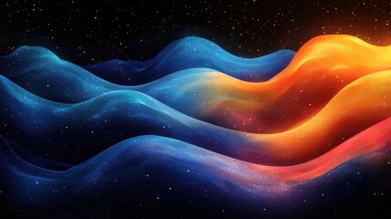 Poster - vibrant rainbow orange blue teal white psychedelic grainy gradient color flow wave on black background music cover dance party poster design retro colors from the 1970s 1980s 70s 80s 90s style