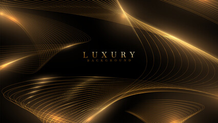 golden luxury curve decorated with golden glow effect on black background, vector illustration desig