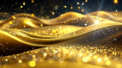 Wall Mural - golden shimmering waves of light particles on a dark background