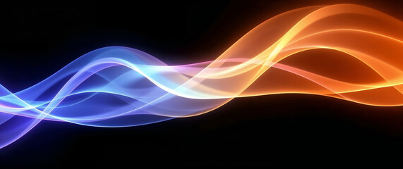 Leinwandbilder - Abstract blue and orange waves flowing on black background