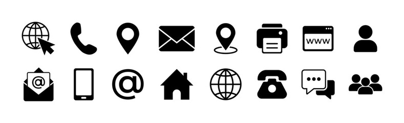 Poster - Contact us icons. Simple vector icons set on white background. Phone, smartphone, email, location, house, globe, address, chat. Vector 10 eps.