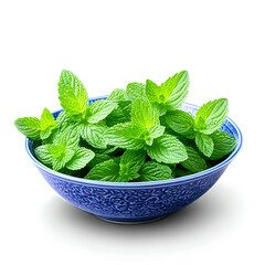 Wall Mural - mint leaves in a bowl isolated on transparent background
