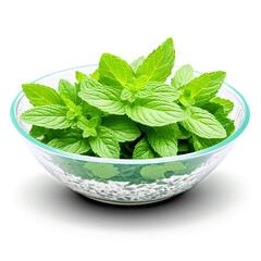 Wall Mural - mint leaves in a bowl isolated on transparent background