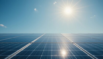 Clean Energy Solar Panels Bright Sun Blue Sky Renewable Energy