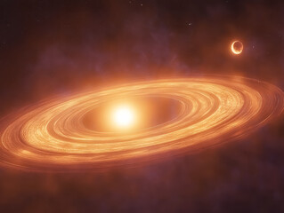 Wall Mural - large orange planet with a sun in the center. the planet is surrounded by a ring of fire