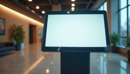 Poster - Digital Kiosk Displaying Blank Screen in Modern Lobby  