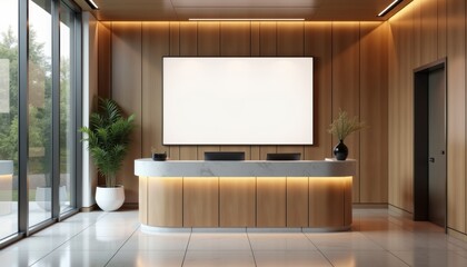Aufkleber - Modern office reception area with large blank screen  