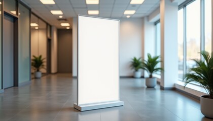 Poster - Blank advertising display in modern office interior with plants  