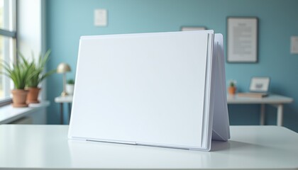 Poster - Blank display stand presented in a modern office setting  