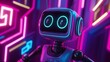 © Photo - Robot with a joyful expression standing on a glowing neon backdrop