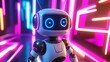 © Photo - Robot with a joyful expression standing on a glowing neon backdrop