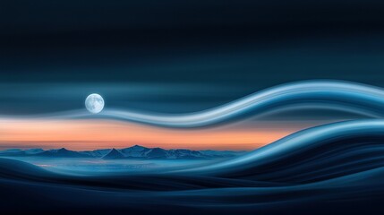 Wall Mural - a stunning painting captures an ocean wave, illuminated by the moon in the sky and majestic mountain