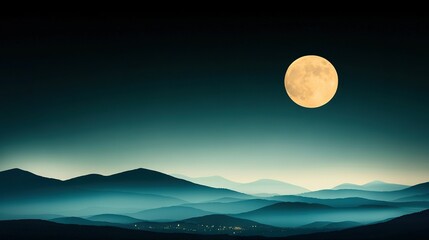 Wall Mural - a breathtaking view of a full moon rising over a majestic mountain range, casting its soft glow on t