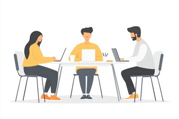 Poster - Collaboration among three individuals working at a modern table in an office setting during a productive day