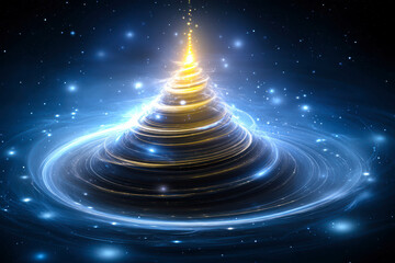 Wall Mural - Golden light spirals from a black pedestal, illustrating the journey of ascension