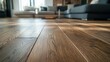 © Fidel - Carpenter installing hardwood flooring in a living room. Featuring craftsmanship and precision
