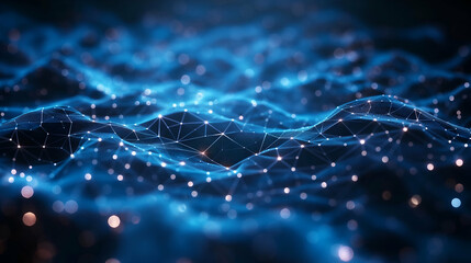 Blue Wave Network Futuristic Tech Design with Glowing Elements.