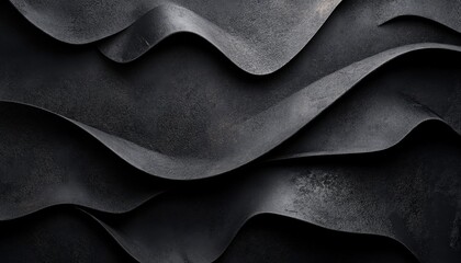 Aufkleber - Dark textured waves of leather create depth and interest in a modern design space, showcasing the beauty of material in an artistic arrangement