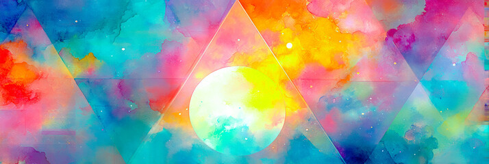 Wall Mural - Mystic shapes embrace a luminous moonstone amidst a vibrant cosmic backdrop