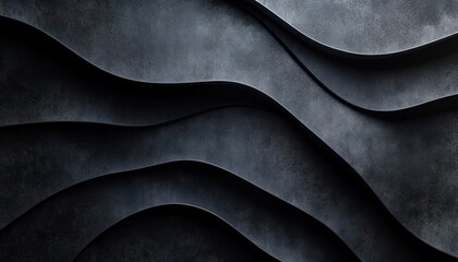 Leinwandbilder - Dark textured waves of leather create depth and interest in a modern design space, showcasing the beauty of material in an artistic arrangement