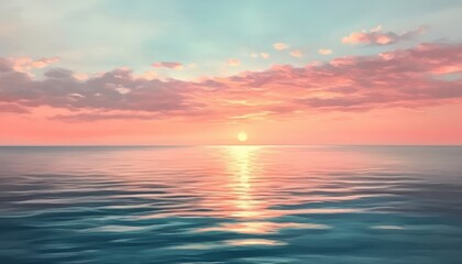 Aufkleber - Colorful sunset over tranquil ocean reflecting vibrant hues of pink and blue on the water's surface during a calm evening