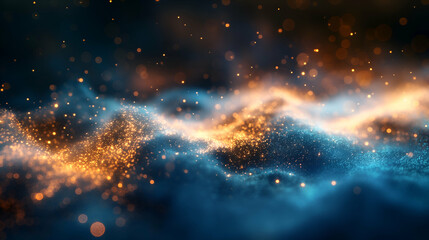 elegant particle effect glowing blue-orange wave background.