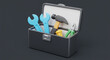 © Shaheen Graphics - A toolbox filled with various hand tools including wrenches hammer and pliers on a dark background