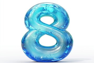 Leinwandbilder - Blue 3D number eight in transparent glass style with glossy smooth curves and modern digital design aesthetic, Generative AI