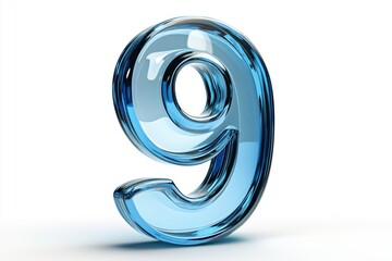 Leinwandbilder - Blue transparent number nine with glassy 3D design on white background, modern digital numeric icon concept, Generative AI