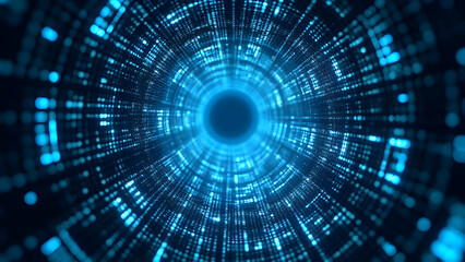 Quantum Data Tunnels: Binary Streams Flowing Through Wormhole Passages with Pulsating Blue Energy