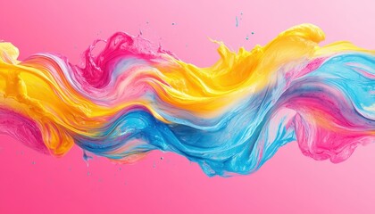 Leinwandbilder - Colorful swirls of paint blend together against a bright pink background, creating a vibrant and dynamic visual experience in a creative art studio