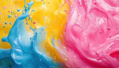 Fototapete - Colorful swirls of paint blend together against a bright pink background, creating a vibrant and dynamic visual experience in a creative art studio