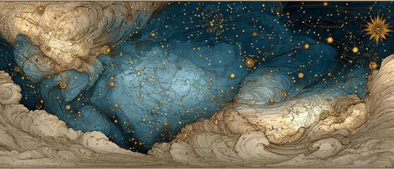  Illustration céleste vintage dans le style des cartes astronomiques anciennes