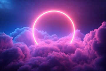 Poster - Colorful sunset illuminating clouds during a solar eclipse viewed from a serene location on a clear evening sky